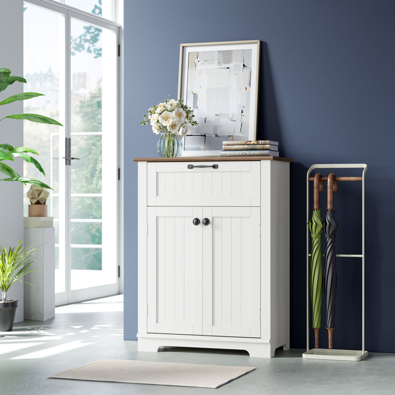 Fitueyes Bathroom Free Standing With Doors And Drawer, White